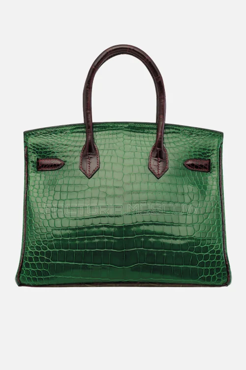 Hermes Birkin 30 Shiny Vert Veronese, Vert Emeraude, Bordeaux Porosus Crocodile PHW