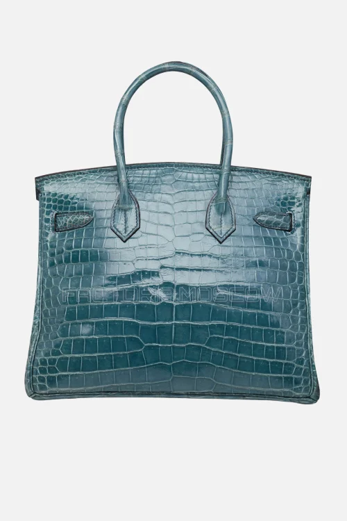 Hermes Birkin 30 Shiny Bleu Jean Porosus Crocodile PHW