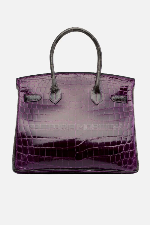 Hermes Birkin 30 Shiny Amethyste/Graphite Niloticus Crocodile With Brushed GHW