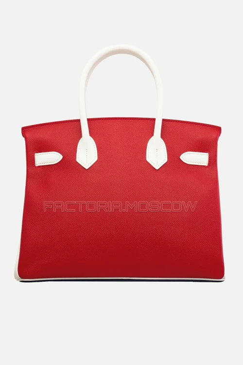 Hermes Birkin 30 Bleu Marine, Rouge Casaque, White Epsom GHW