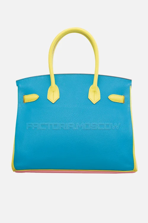Hermes Birkin 30 Rose Confetti, Soufre, Bleu Azteque Chevre GHW