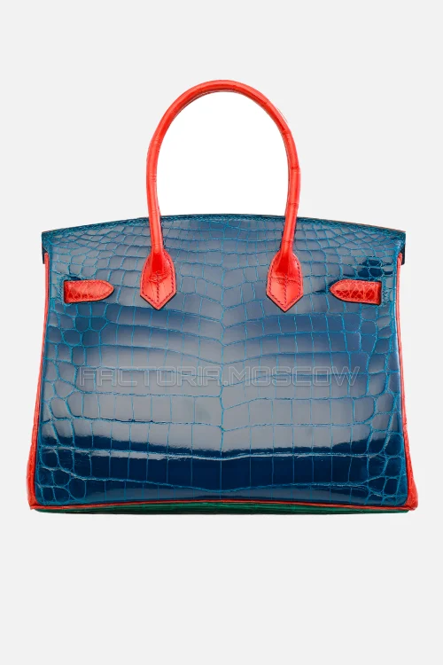 Hermes Birkin 30 Shiny Vert Emeraude, Bleu Izmir, Geranium Niloticus Crocodile GHW