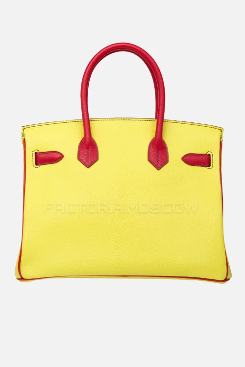 Hermes Birkin 30 Soufre/Rouge Casaque Chevre With Brushed GHW