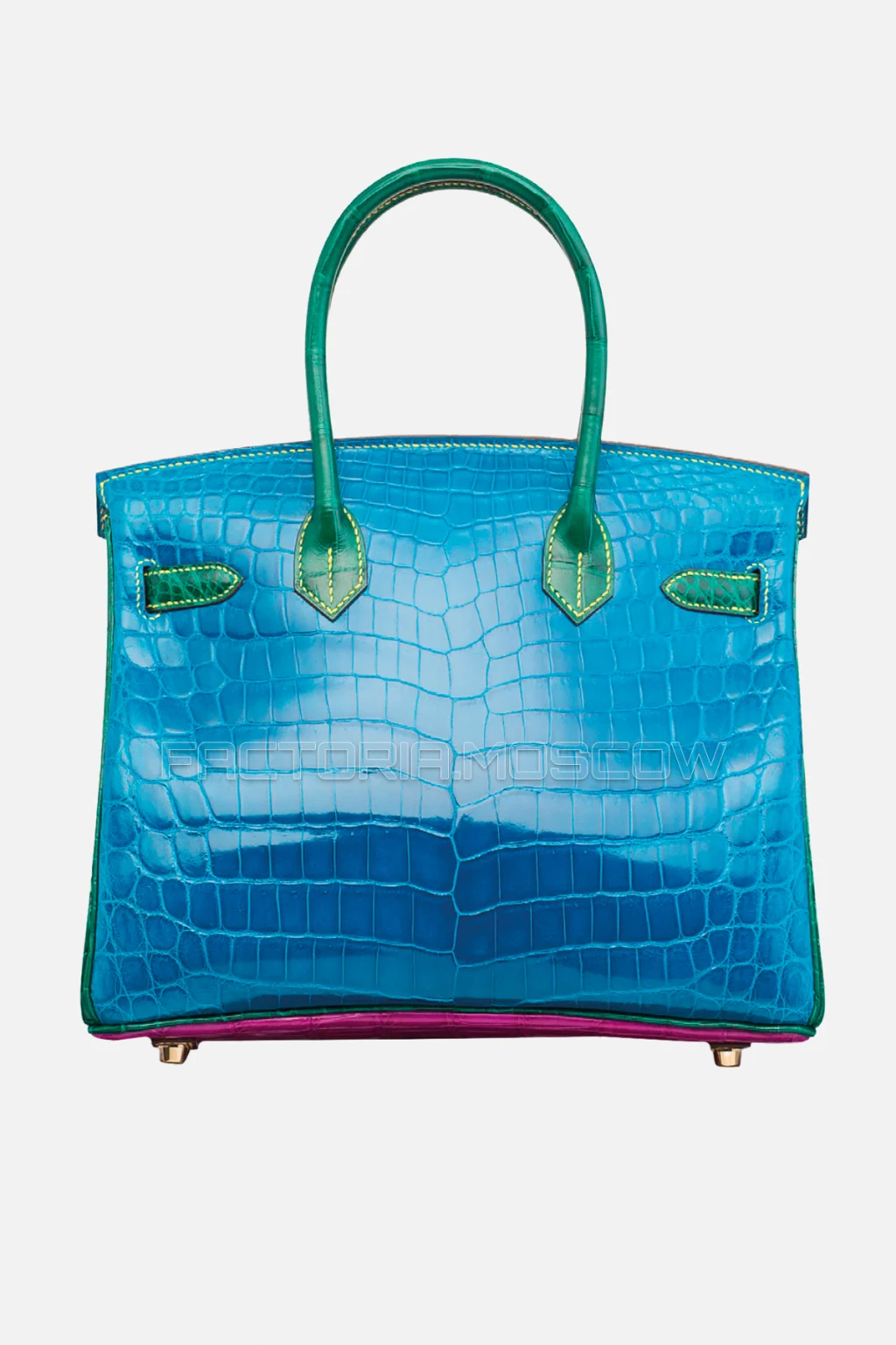 Hermes Birkin 30 Shiny Rose Scheherazade, Vert Emeraude, Bleu Izmir Niloticus Crocodile With Brushed GHW