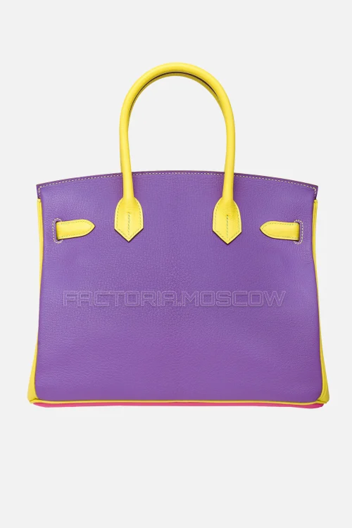 Hermes Birkin 30 Tri-Color Rose Shocking, Violet, Soufre Chevre With Brushed GHW