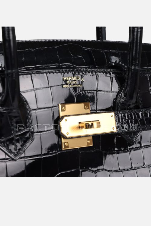 Hermès Birkin 30 Black Shiny Porosus Crocodile GHW