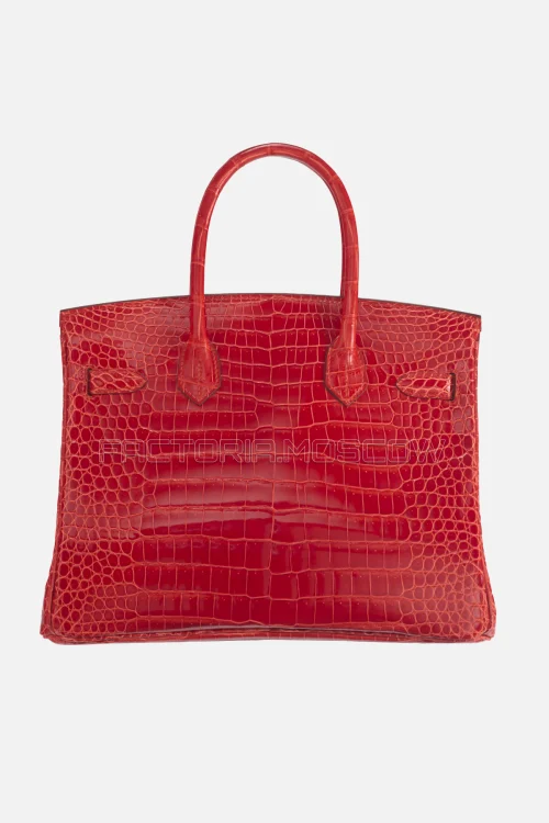 Hermes Birkin 30 Shiny Porosus Crocodile Sanguine With 18K White Gold/Diamond Hardware
