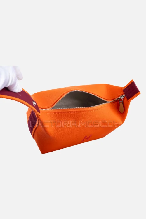 Hermes Canvas Small Bride-A-Brac Pouch In Orange And Burgundy PHW