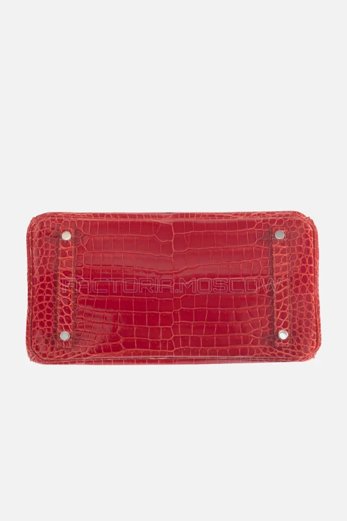 Hermes Birkin 30 Shiny Porosus Crocodile Sanguine With 18K White Gold/Diamond Hardware