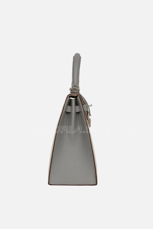 Hermès Special Order (HSS) Kelly Sellier 25 Craie and Gris Mouette Epsom Brushed PHW