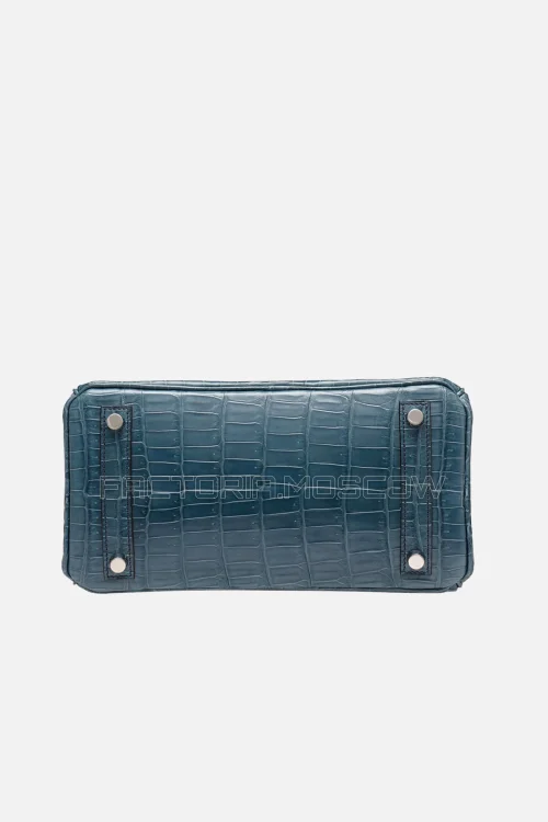 Hermes Birkin 25 Shiny Bleu Tempete Niloticus Crocodile PHW
