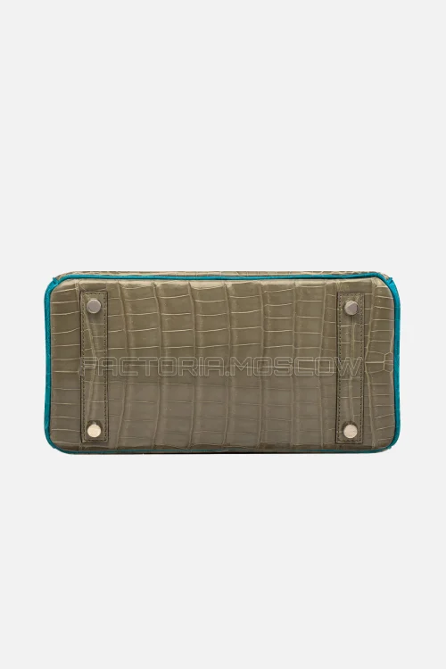 Hermes Birkin 25 Shiny Gris Tourterelle/Bleu Izmir Niloticus Crocodile PHW
