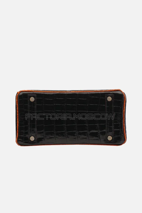Hermes Birkin 25 Shiny Black/Orange Niloticus Crocodile PHW