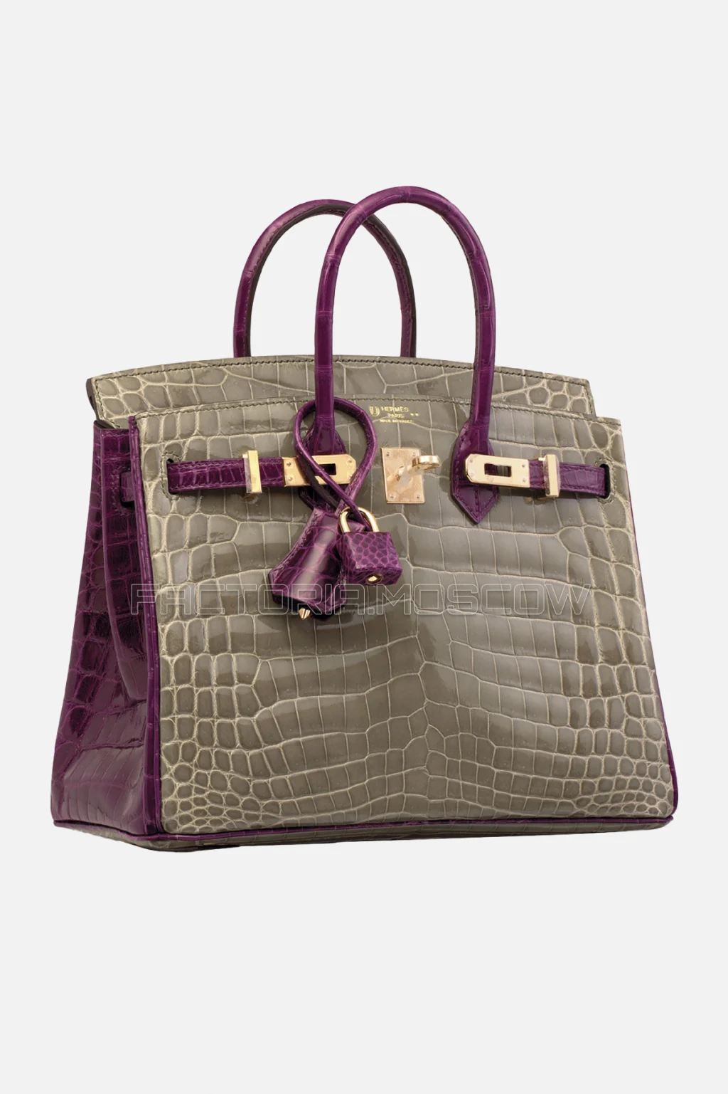 Hermes Birkin 25 Shiny Gris Tourterelle/Ultra Violet Niloticus Crocodile GHW