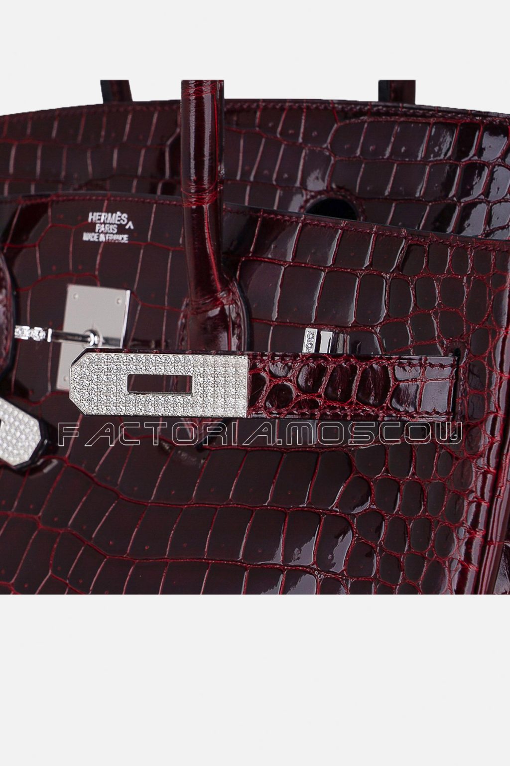 Hermes Birkin 35 Porosus Crocodile Bag Colour Bordeaux Hardware Diamond White Gold