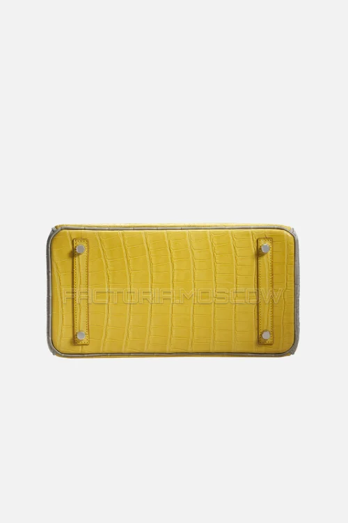 Hermes Birkin 30 Matte Mimosa/Gris Perle Alligator Brushed Palladium Hardware