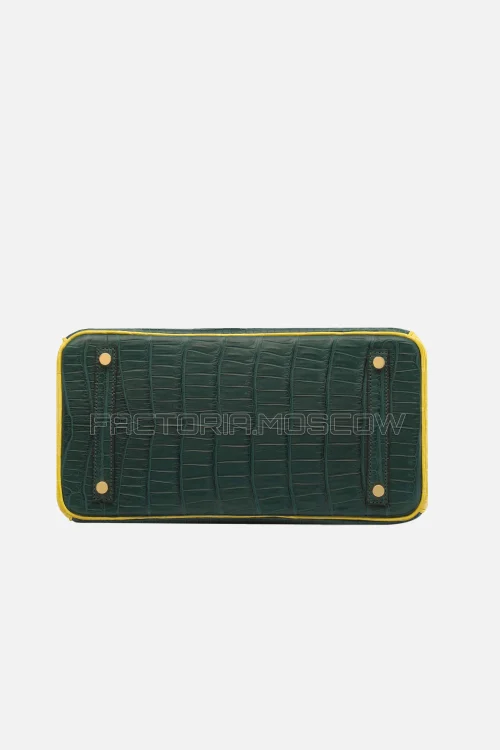 Hermes Birkin 30 Matte Porosus Vert Titien/Mimosa With Brushed Gold Hardware