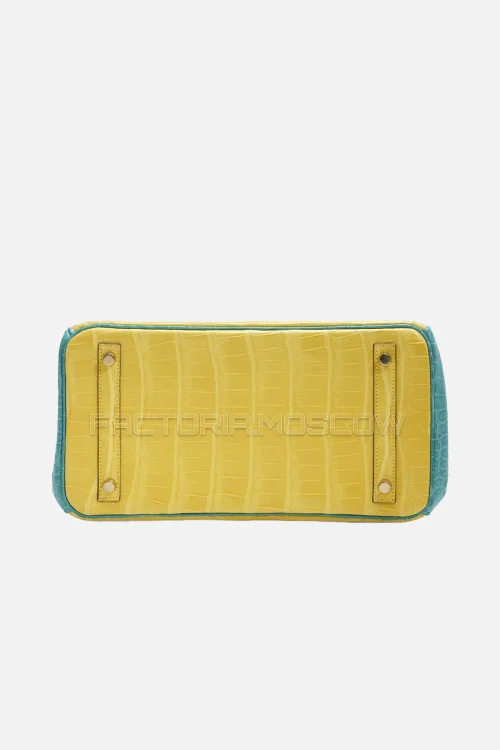Hermes Birkin 30 Matte Mimosa/Bleu Paon Porosus Crocodile With Brushed GHW