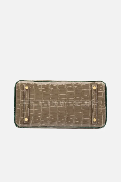 Hermes Birkin 30 Shiny Gris Tourterelle/Vert Fonce Porosus Crocodile With Brushed GHW