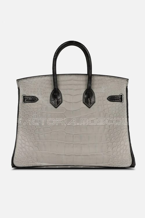 Hermes Birkin 25 Matte Alligator Black/Gris Perle GHW