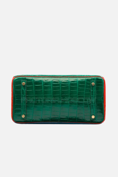 Hermes Birkin 30 Shiny Vert Emeraude, Bleu Izmir, Geranium Niloticus Crocodile GHW