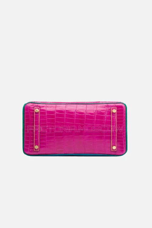 Hermes Birkin 30 Shiny Rose Scheherazade, Vert Emeraude, Bleu Izmir Niloticus Crocodile With Brushed GHW