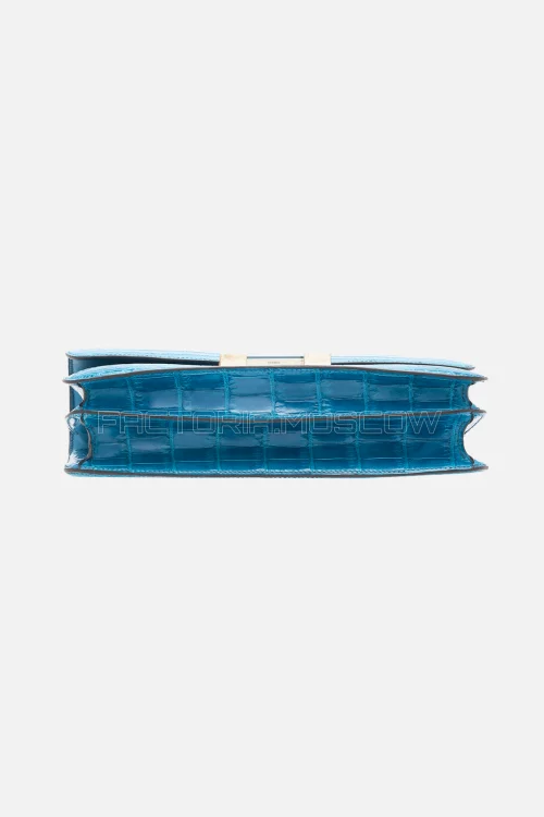 Hermes Constance Elan Shiny Bleu Izmir Niloticus Crocodile PHW