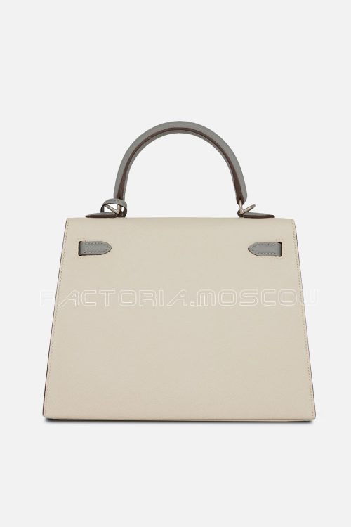 Hermès Special Order (HSS) Kelly Sellier 25 Craie and Gris Mouette Epsom Brushed PHW