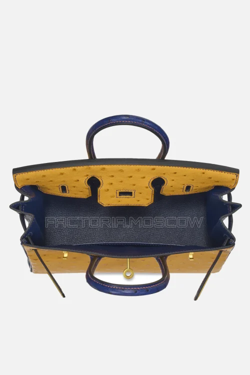 Hermes Birkin 25 Safran/Indigo Ostrich GHW