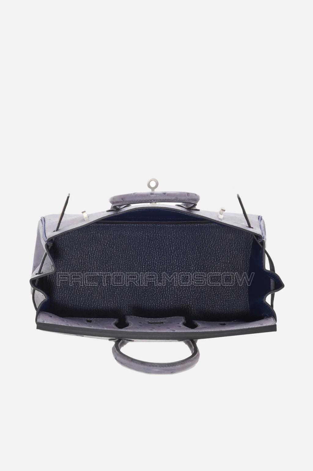 Hermes Birkin 25 Ostrich Gris Agate/Bleu Iris PHW