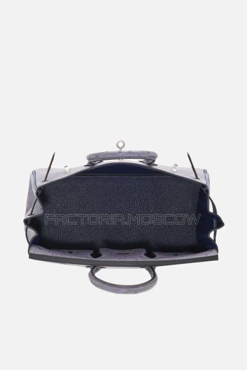 Hermes Birkin 25 Ostrich Gris Agate/Bleu Iris PHW