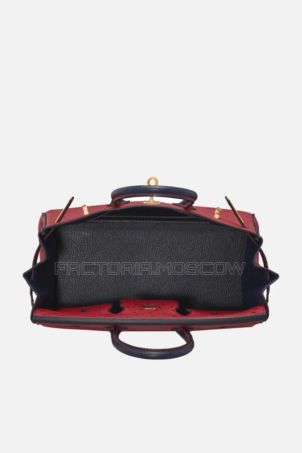 Hermes HSS Birkin 25 Ostrich Rouge Vif/Bleu Indigo GHW
