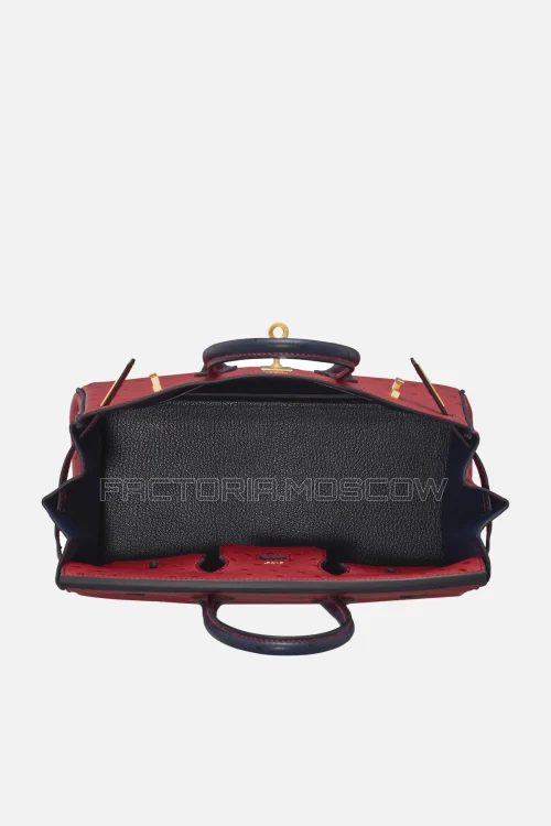 Hermes HSS Birkin 25 Ostrich Rouge Vif/Bleu Indigo GHW