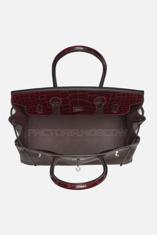 Hermes Birkin 30 Shiny Bordeaux Alligator/Rouge Sellier Ostrich PHW