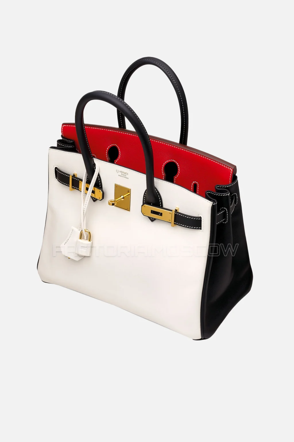 Hermes Birkin 30 White, Black, Rouge Casaque Swift GHW