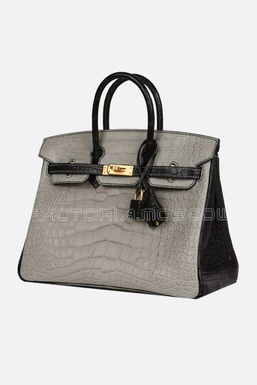 Hermes Birkin 25 Matte Alligator Black/Gris Perle GHW