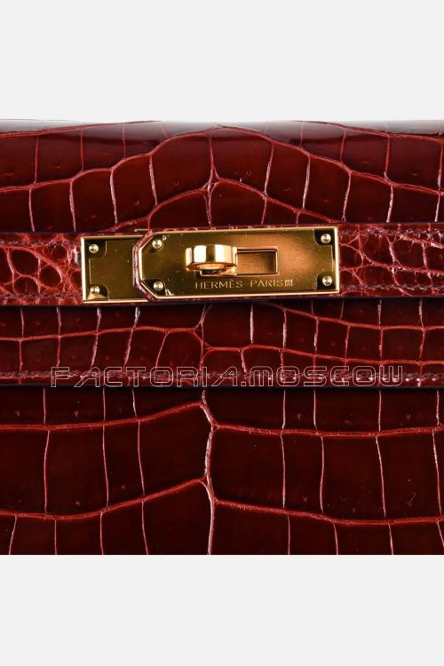 Hermes Kelly 28 Bag Sellier Bourgogne Red Navy Contour Crocodile GHW