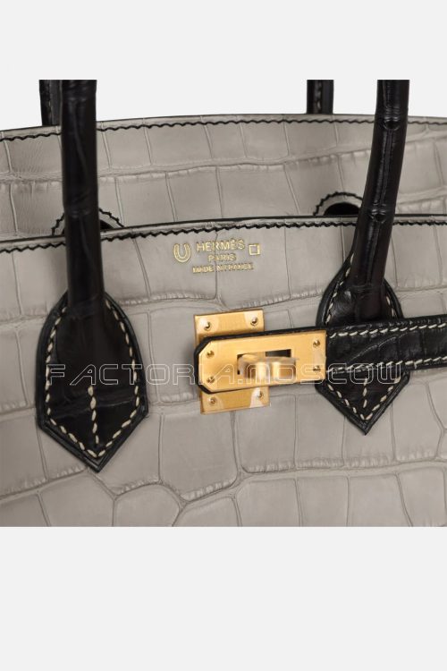 Hermes Birkin 25 Matte Alligator Black/Gris Perle GHW