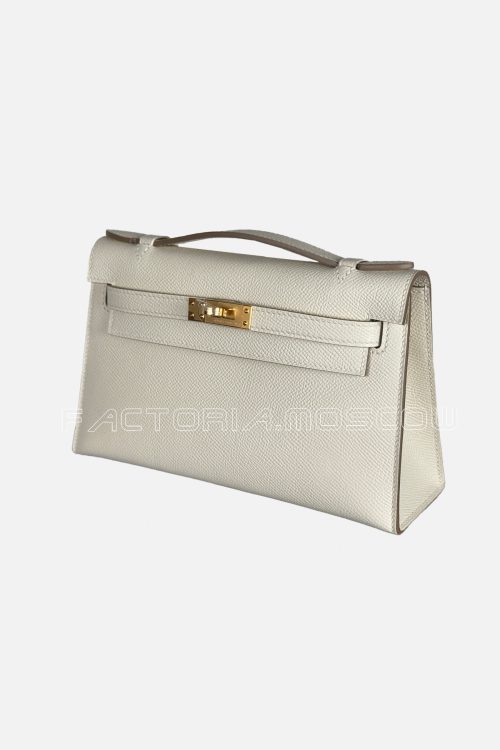 Hermes Kelly Pochette Epsom Colour Craie GHW