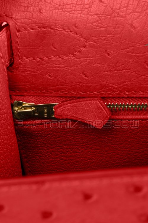 Hermes Kelly Sellier 28 Ostrich Rouge Vif GHW