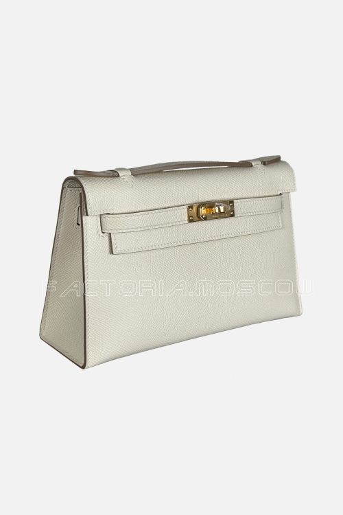 Hermes Kelly Pochette Epsom Colour Craie GHW