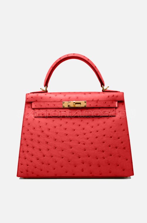 Hermes Kelly Sellier 28 Ostrich Rouge Vif GHW