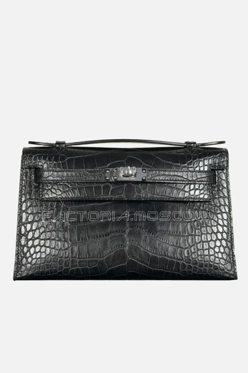Hermes Kelly Pochette Alligator Matte Colour Black PHW Hermes Kelly Pochette Alligator Matte Colour Black PHW